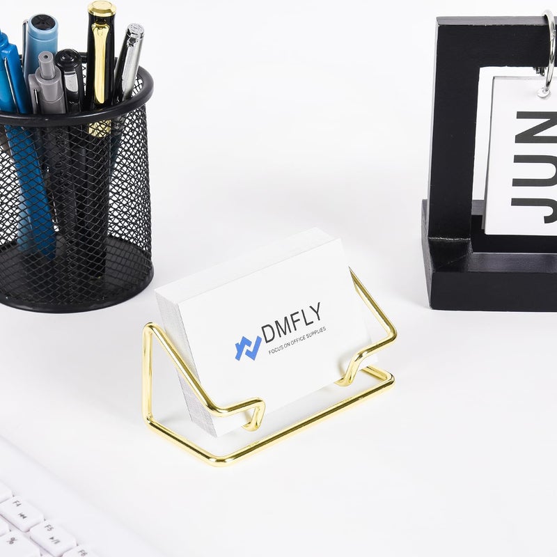 DMFLY Business Card Holder for Desk, Metal Cute Card Display Stand, Compatible with Various Countertops, Horizontal Gold - Image 5